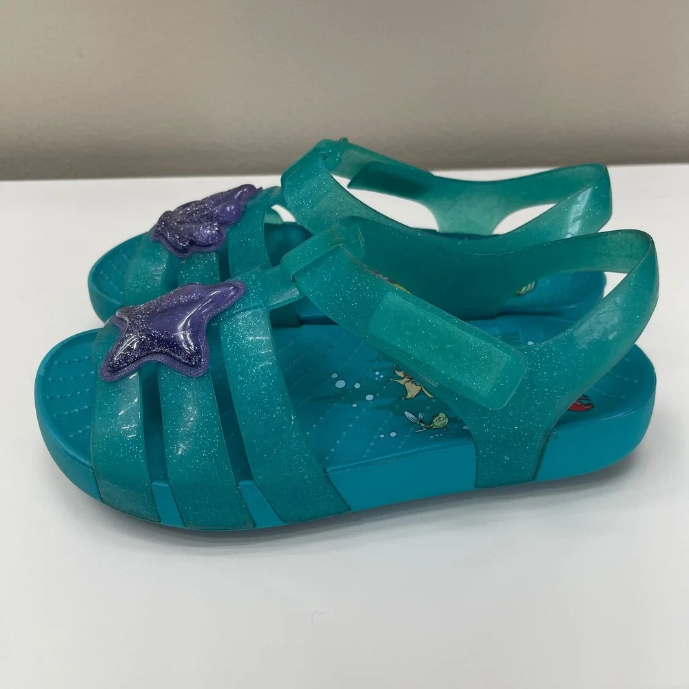Crocs Isabella Disney Little Mermaid Ariel Jelly Sandals Girls Size 2 RARE